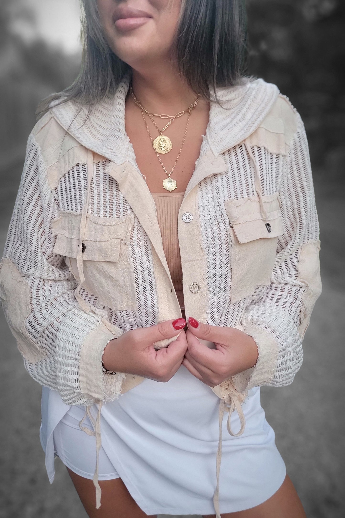 Quinn Crochet Button Down Hoodie