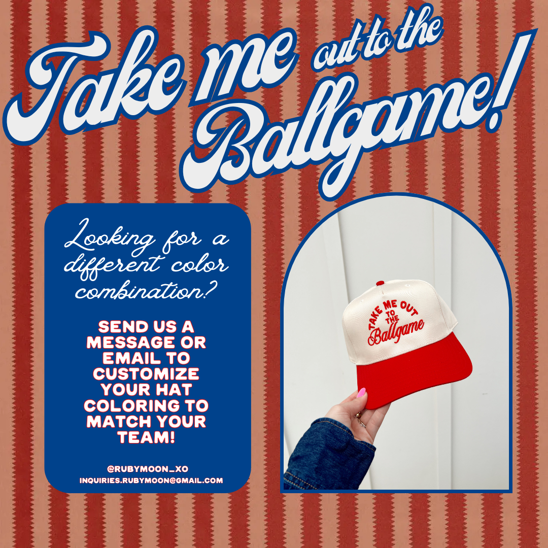 Ruby Moon - Take Me Out To The Ballgame-Baseball Hats: Red/Natural Hat
