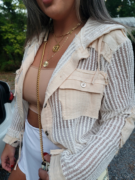 Quinn Crochet Button Down Hoodie