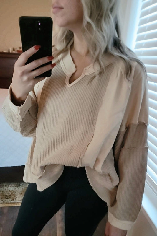 Gia Waffle Colorblock Top